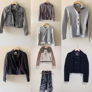 Bundle of 8 outerwear — jackets, bomber jacket, coat, varsity, fur